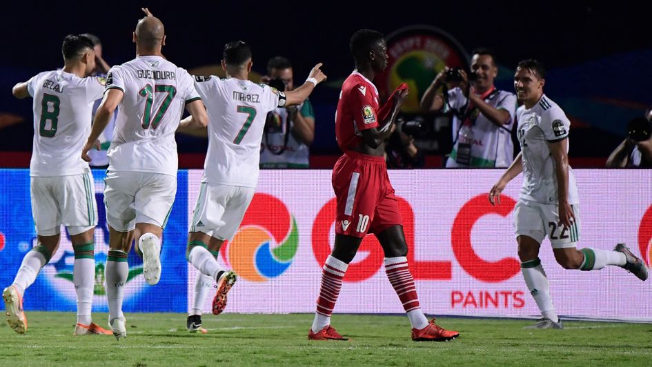 Riyad Mahrez celebrates his goal for Algeria