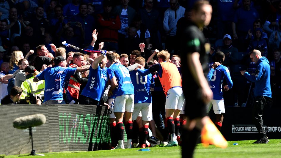 Rangers celebrate scoring against Celtic