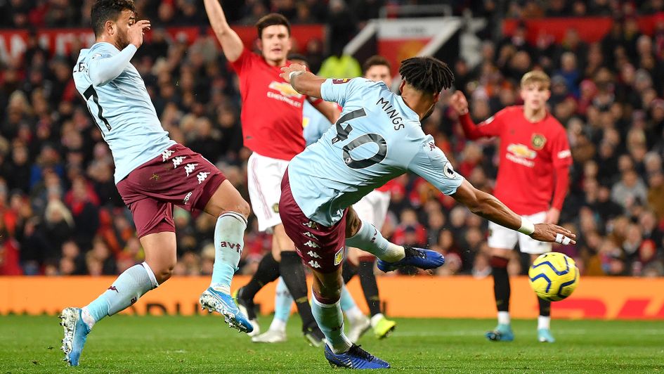 Tyrone Mings scores against Manchester United
