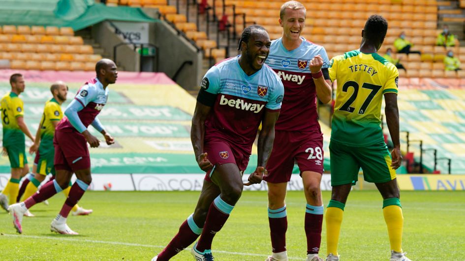 Michail Antonio: West Ham ace celebrates after opening the scoring against Norwich