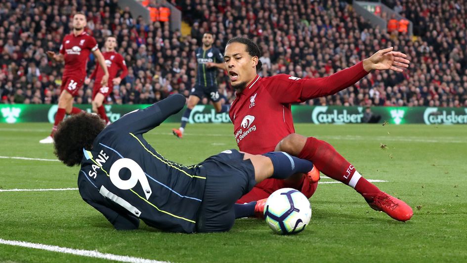 Virgil van Dijk concedes a penalty against Manchester City