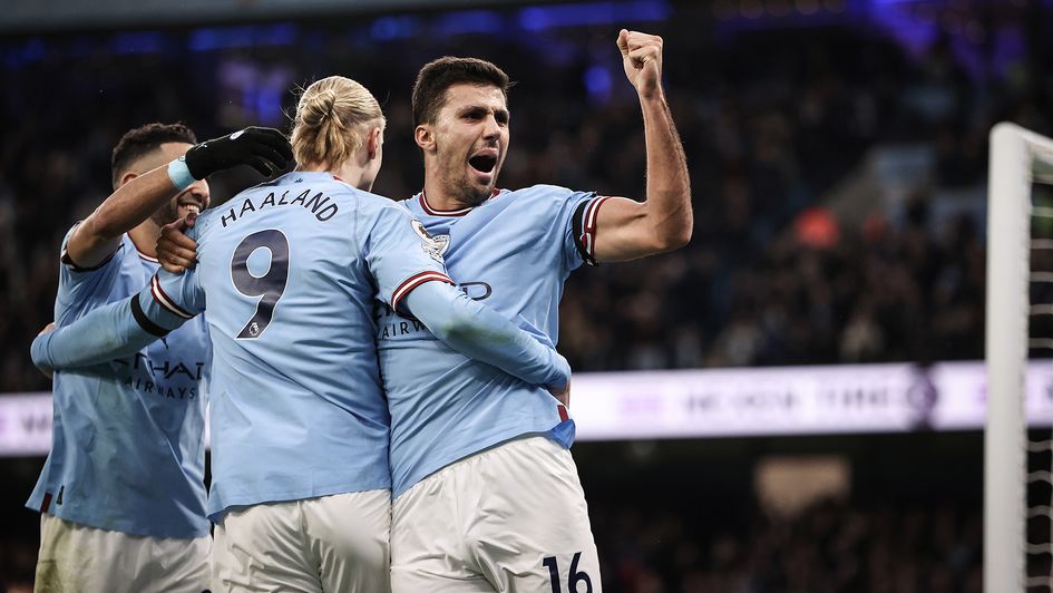 Rodri celebrates a goal for Manchester City