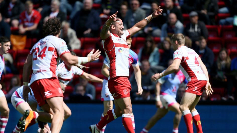 Hull KR's Weller Hauraki celebrates