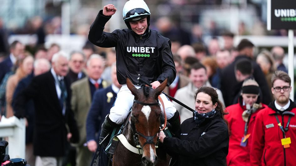 James Bowen celebrates his first Cheltenham Festival success aboard Holloway Queen