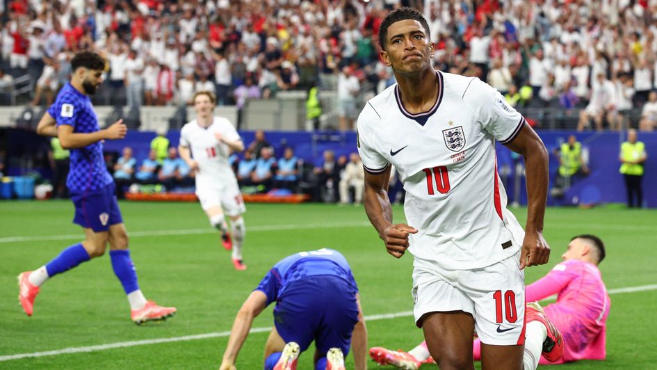 Jude Bellingham celebrates his goal against Croatia