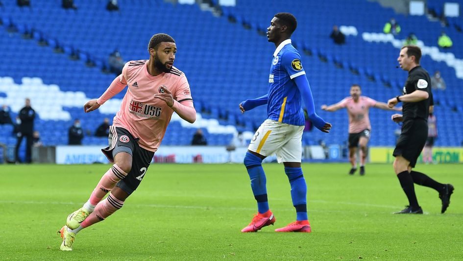 Jayden Bogle celebrates his goal against Brighton