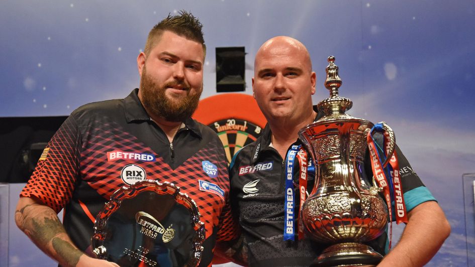 Wold Matchplay champion Rob Cross with runner-up Michael Smith (Picture: Lawrence Lustig/PDC)