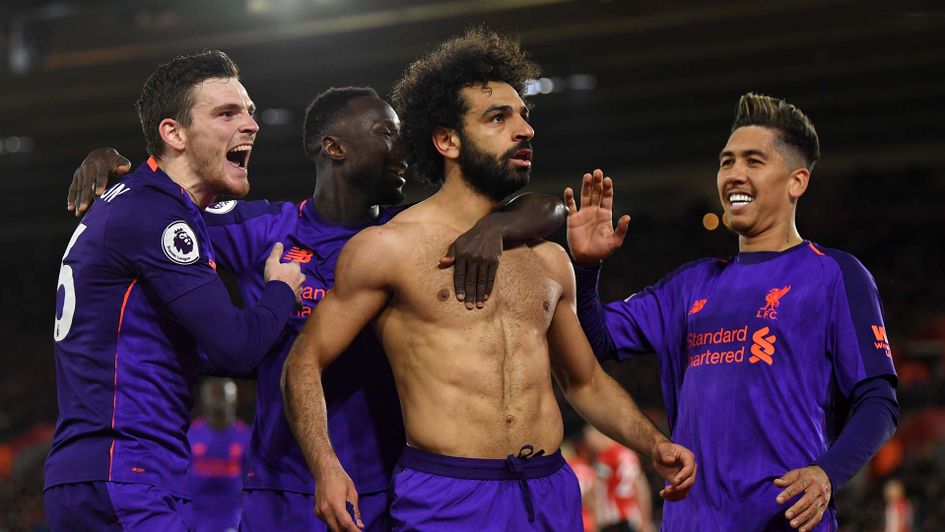 Mohamed Salah celebrates scoring for Liverpool