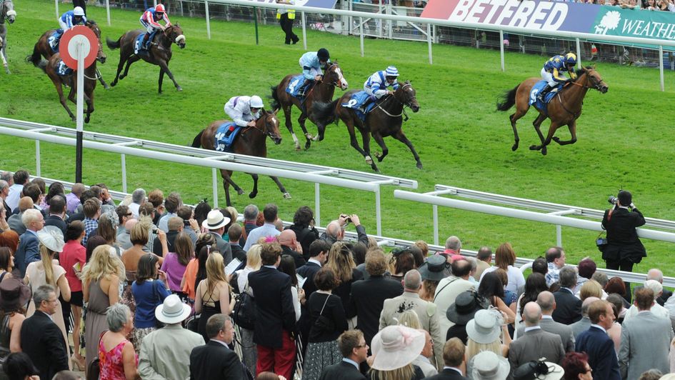 My Propeller (white silks) wins the Roses Stakes