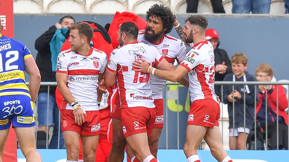 Hull KR celebrate a try in their win over Warrington