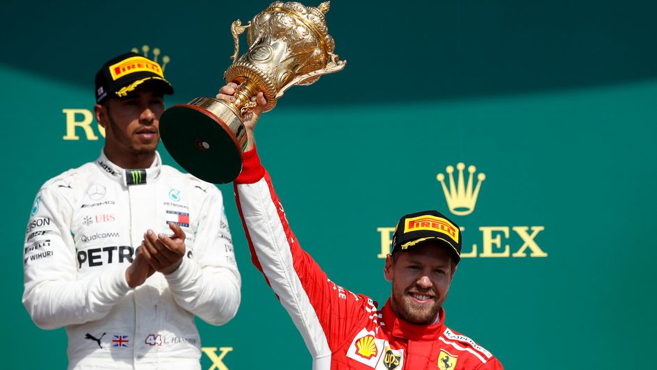 Hamilton and Vettel on the Silverstone podium