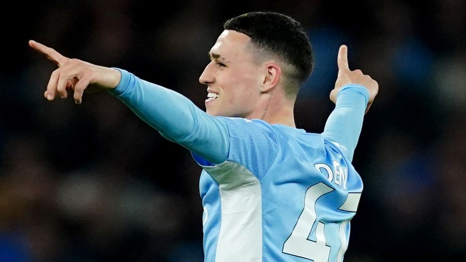 Phil Foden celebrates his goal against Brighton