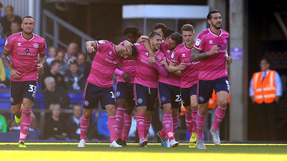 QPR players celebrate Luke Freeman's goal at Ipswich