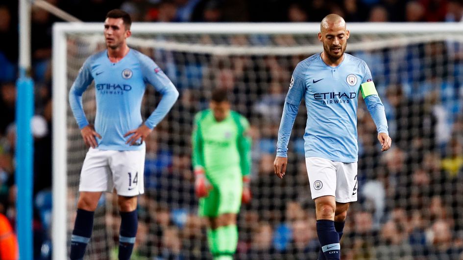 David Silva: The Man City midfielder (right) during their Champions League defeat to Lyon