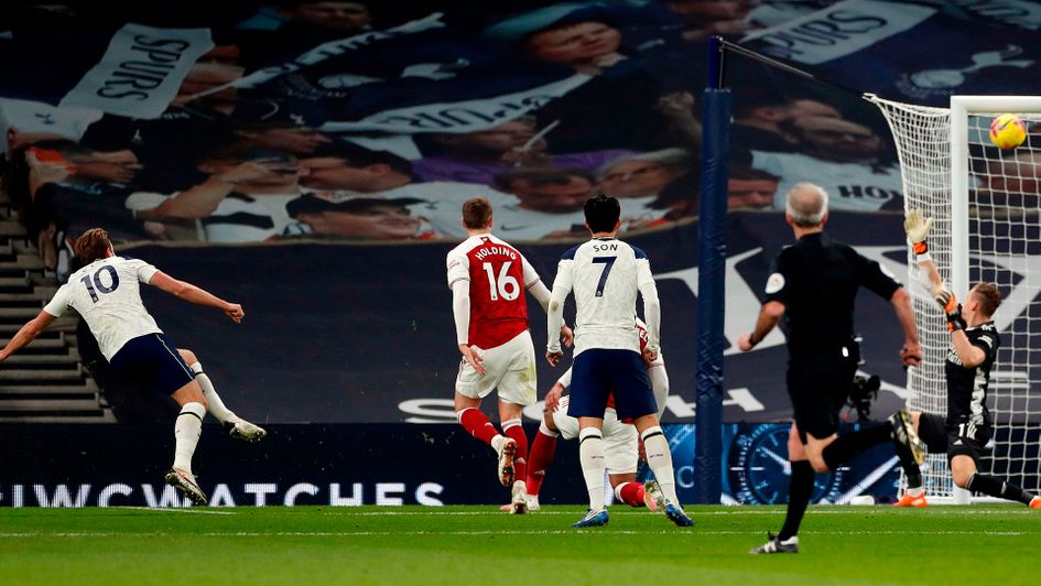 Harry Kane scores Tottenham's second against Arsenal
