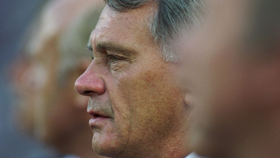 England manager Bobby Robson on the bench during the World Cup semi-final against West Germany in 1990