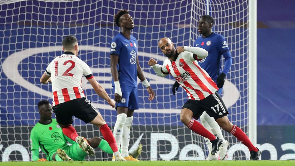 David McGoldrick scores Sheffield United's opener at Chelsea