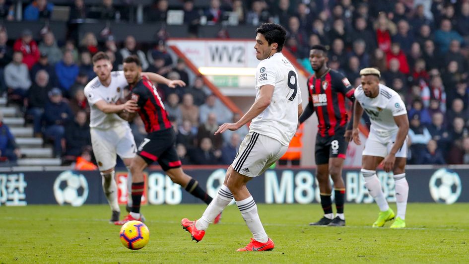 Raul Jimenez: The Wolves forward scores a penalty at Bournemouth