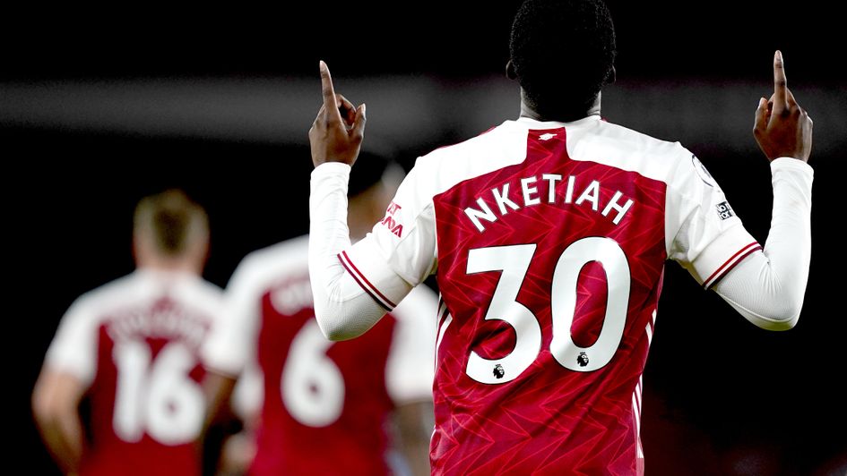 Eddie Nketiah celebrates scoring what proved to be the winning goal against West Ham