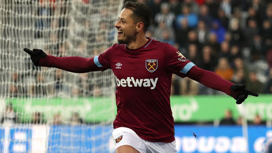 Javier Hernandez: The Mexican forward celebrates as West Ham take the lead at Newcastle