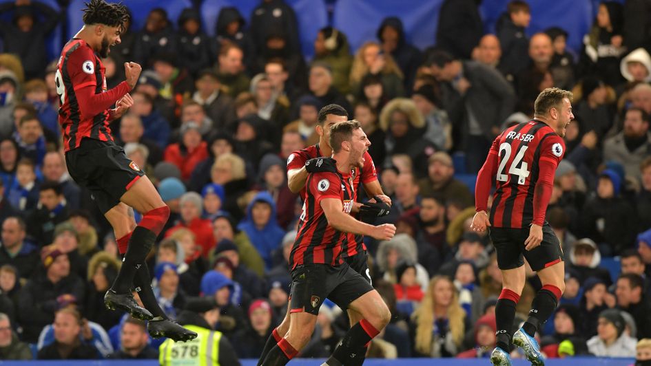 Bournemouth celebrate Dan Gosling's goal against Chelsea
