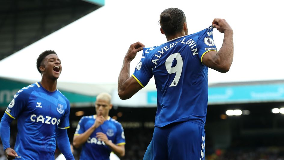 Dominic Calvert-Lewin celebrates his goal against Leeds