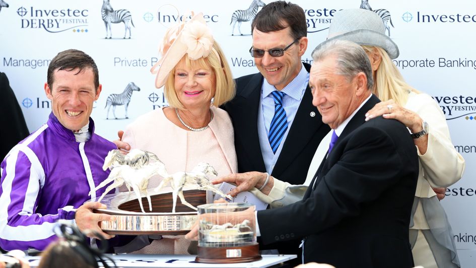 Aidan O'Brien joins in the celebrations after Wings Of Eagles' win in 2017