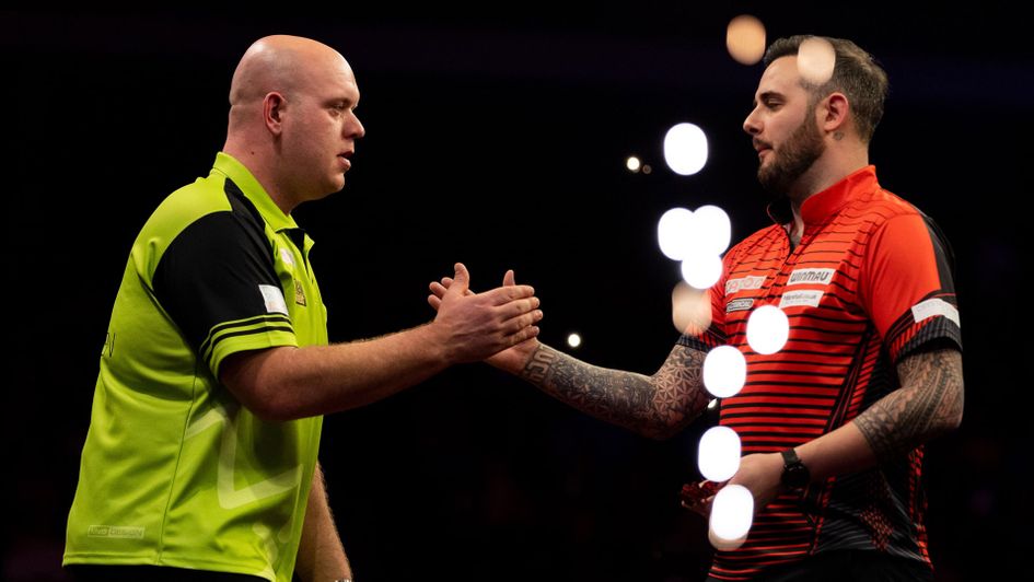 Joe Cullen and Michael van Gerwen (Picture: Lawrence Lustig/PDC)