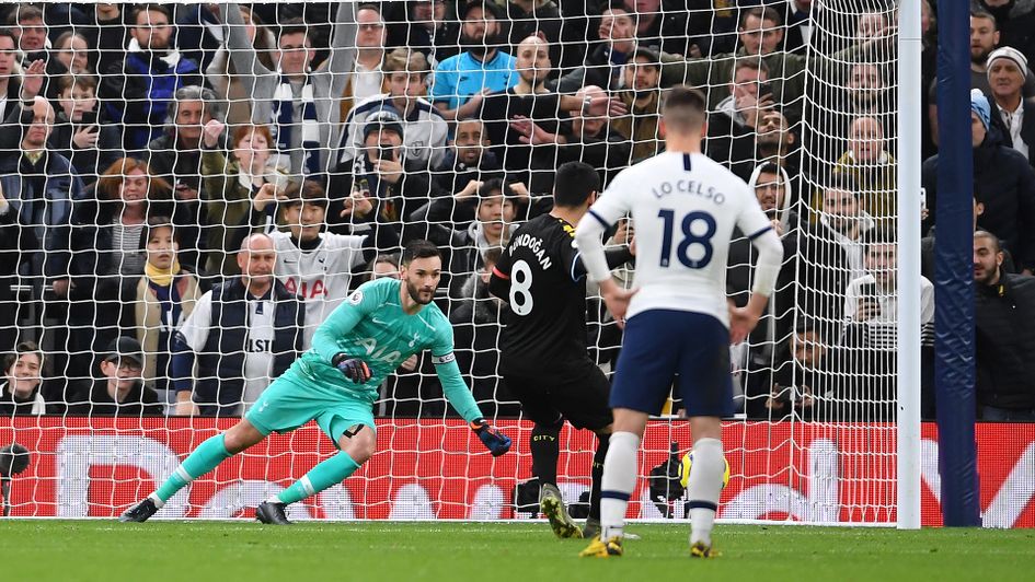 Hugo Lloris saves Ilkay Gundogan's penalty