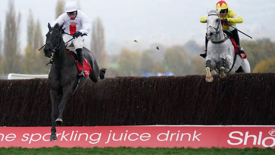 Nube Negra jumps to the front in the Shloer Chase