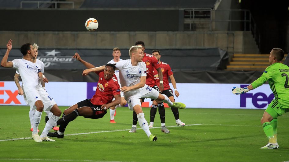 Anthony Martial battles Copenhagen defender Victor Nelsson