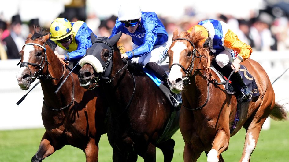 Ten Bob Tony (right) gets the better of More Thunder (left) and Opera Ballo at Royal Ascot