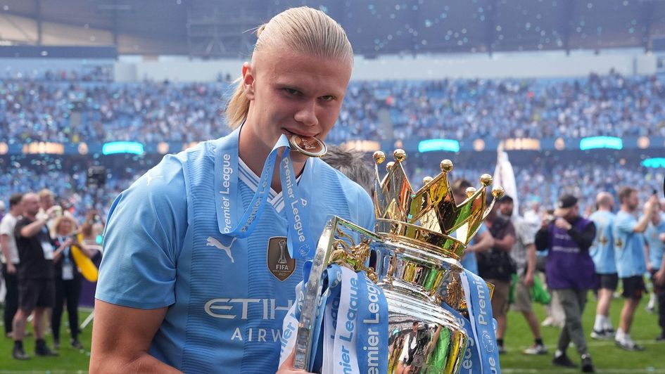 Erling Haaland with the Premier League trophy