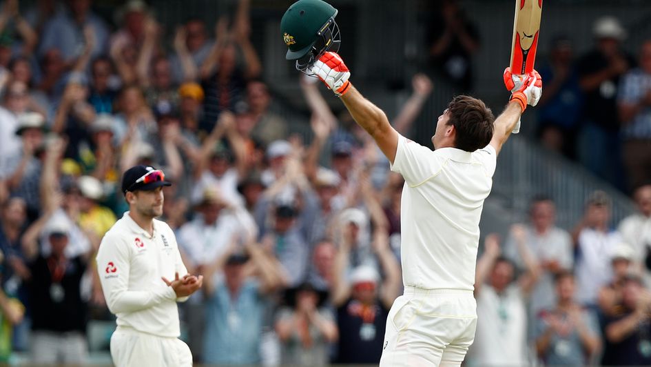 Mitchell Marsh celebrates his first Test century
