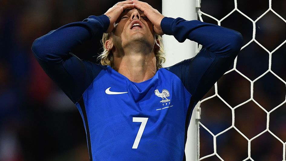 Antoine Griezmann reacts to a missed chance against Luxembourg