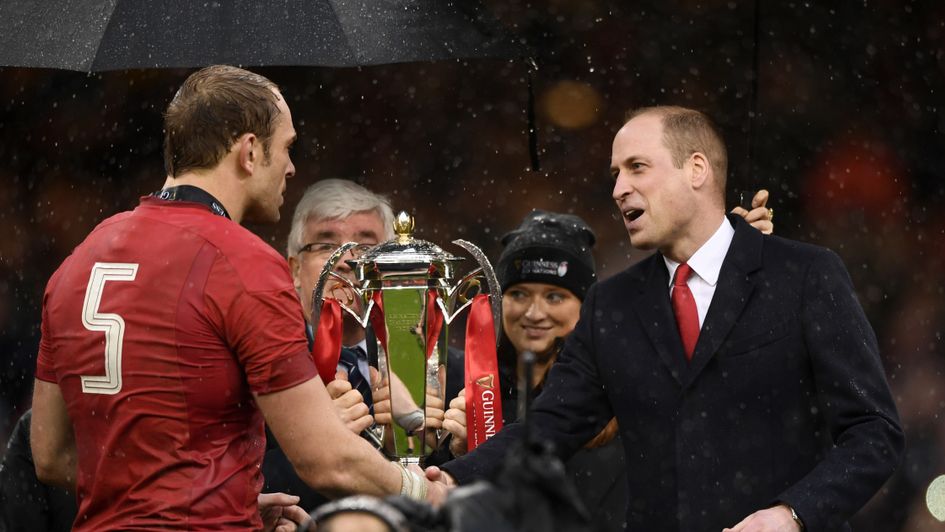 Alun Wyn Jones receives the trophy from Prince William