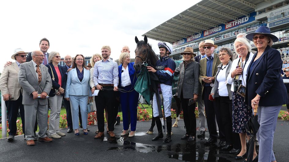 Connections of Night In Vegas celebrate a lucrative win at Doncaster