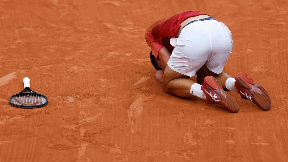 Novak Djokovic after slipping during his last-16 win