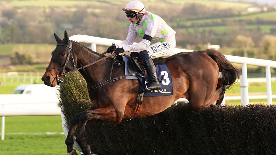 Gaelic Warrior, ridden by Paul Townend, on the way to winning the John Durkan Memorial Punchestown Chase