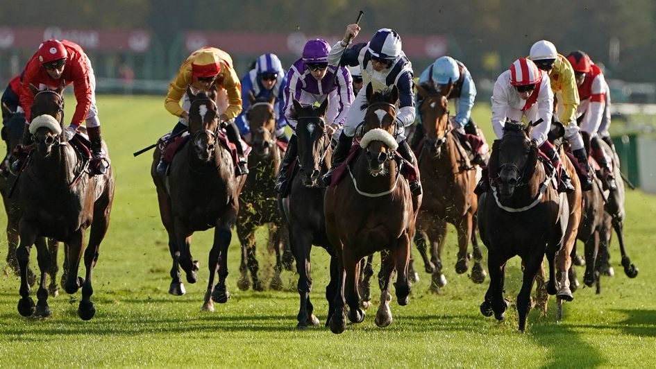 Tom Eaves celebrates as Glass Slippers wins the Abbaye