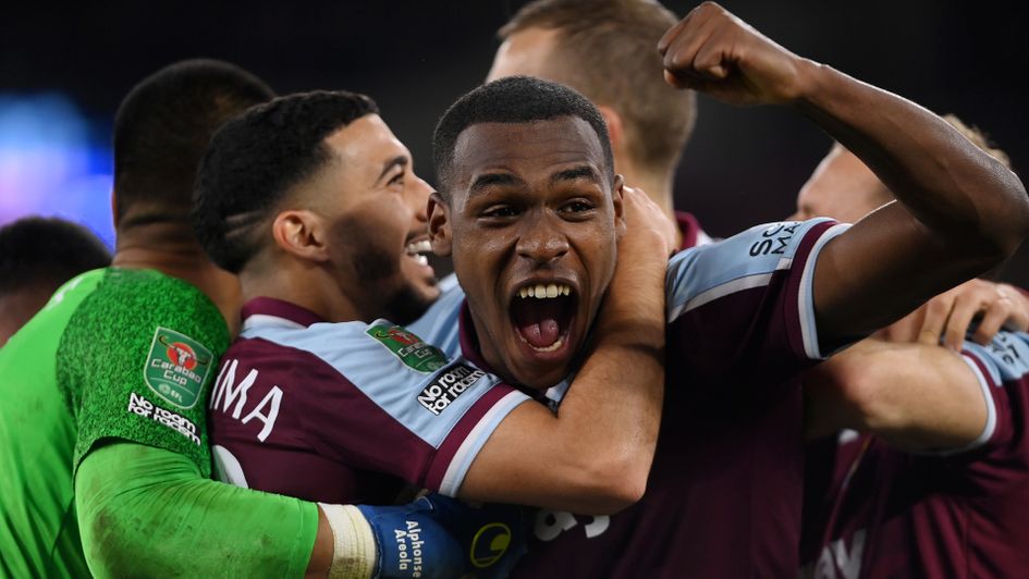 Issa Diop celebrates West Ham's victory on penalties