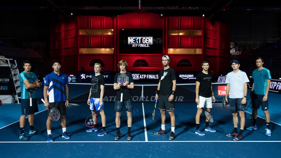 The NextGen ATP Finals field of eight face the camera