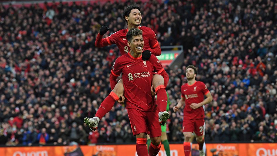 Takumi Minamino and Roberto Firmino: Liverpool duo celebrate in 3-0 win over Brentford