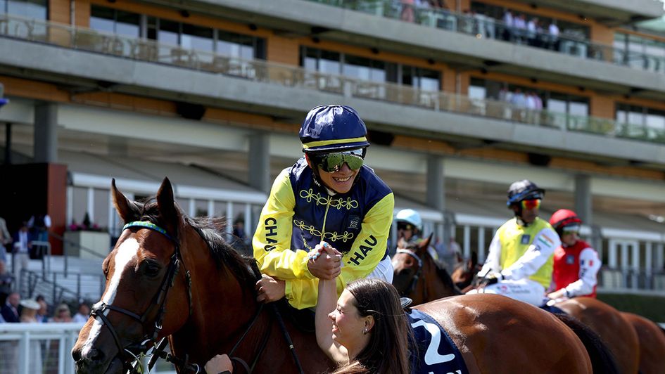Jerry Chau celebrates Shergar Cup success on Tuco Salamanca