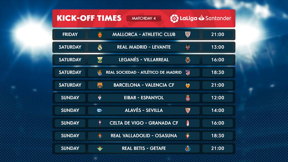 The weekend's fixtures for matchday four in LaLiga