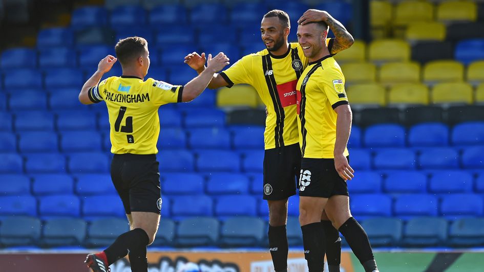 Harrogate celebrate Jack Muldoon's second goal against Southend