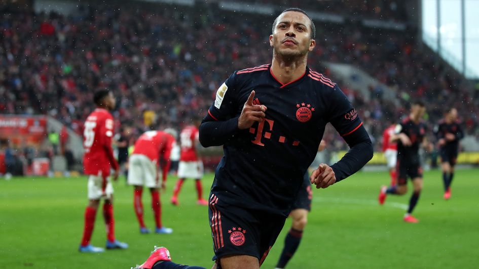 Thiago celebrates a goal for Bayern Munich