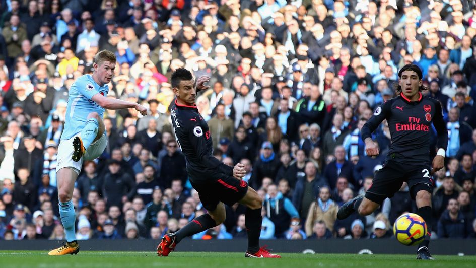 Kevin De Bruyne makes it 1-0 for Manchester City against Arsenal