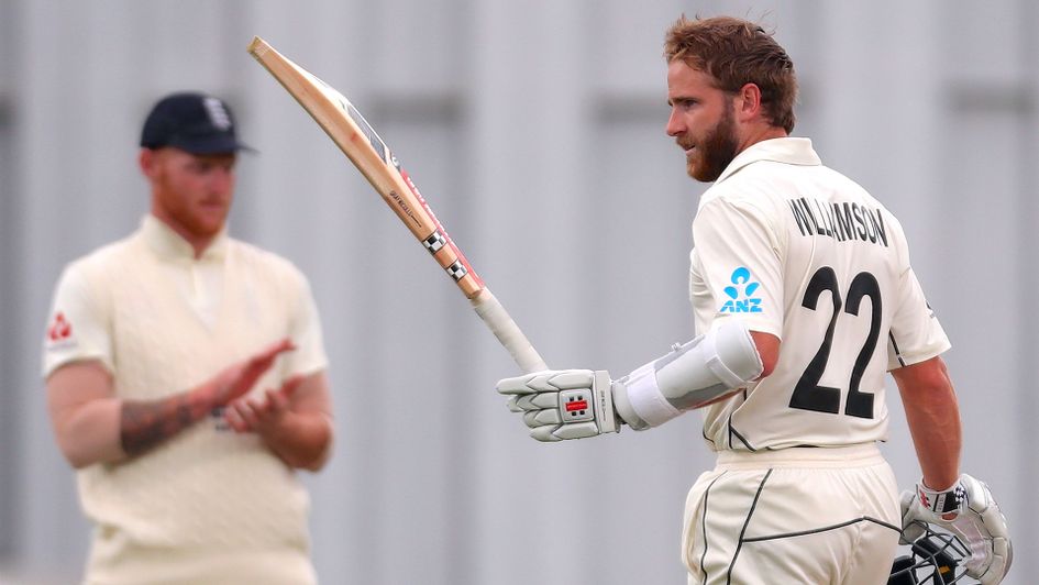 Kane Williamson raises his bat