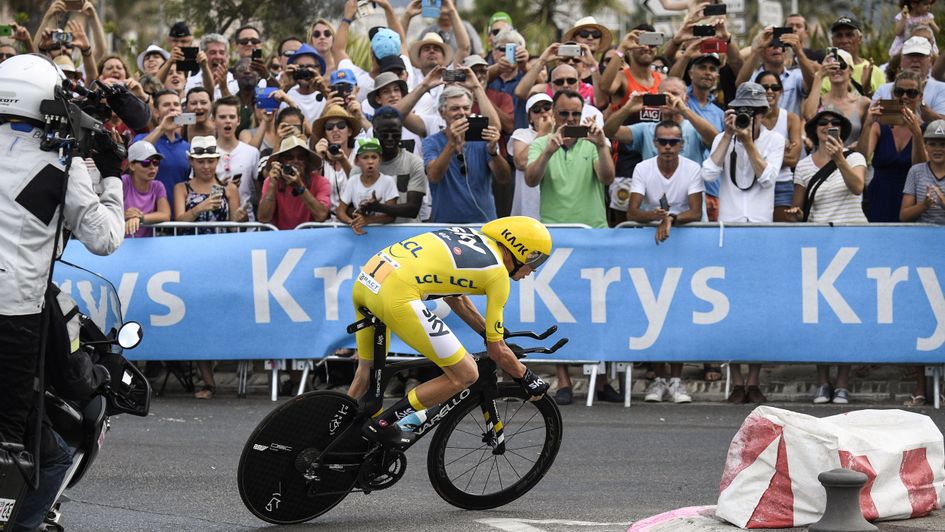 Chris Froome zooms round the streets of Marseille